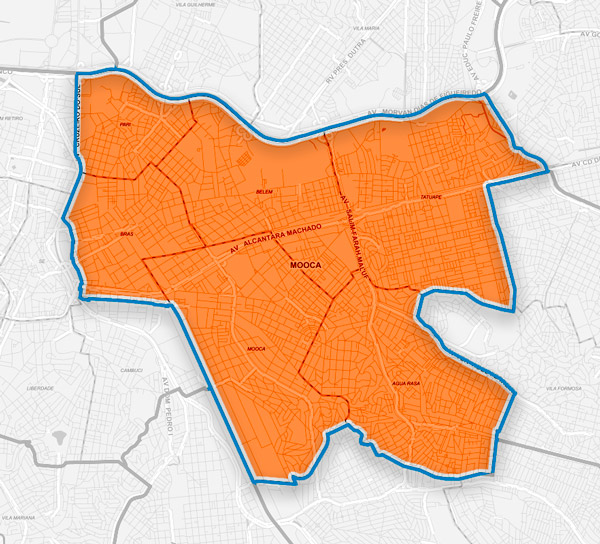 Brás, Belém, Mooca, Pari, Água Rasa e Tatuapé.